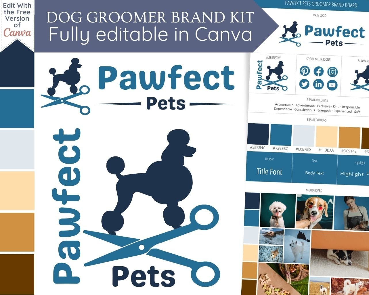 Classy Dog Grooming Logo & Branding Kit Template