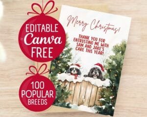 Image of printable dog walker Christmas cards