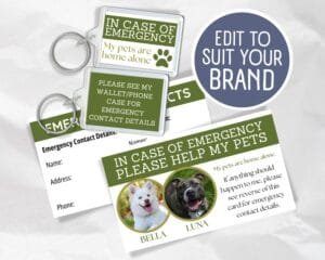 Image of printable pet emergency cards and key rings
